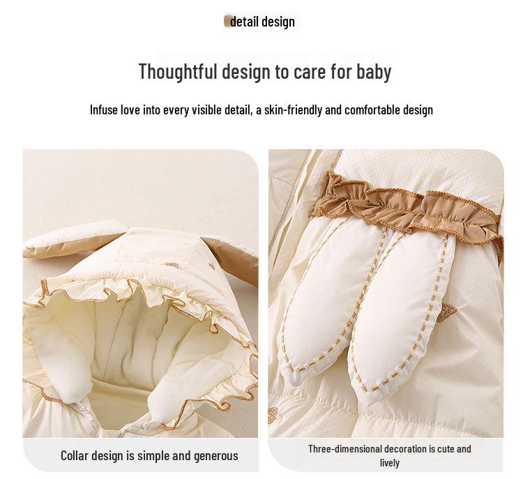 Утепленный флисовый зимний комбинезон для новорожденных девочек — милый наряд с капюшоном для прогулок.