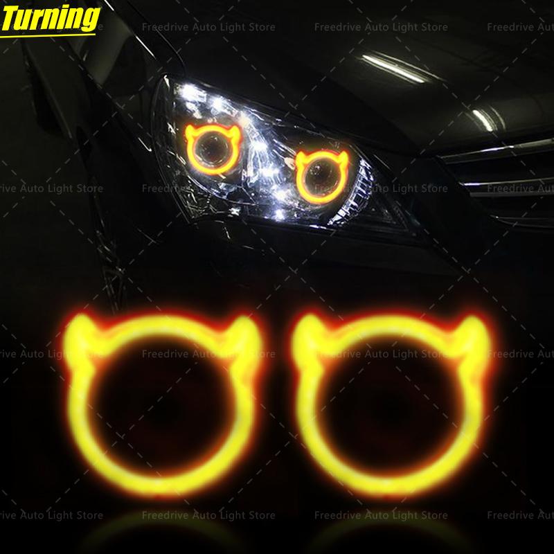 With Bluetooth APP Control LED Bear Ear Shape SRGB Dynamic Angel Eyes Halo Ring Turn Signals Light BluetoothFit Headlight