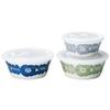 Aito Seisakusho "Blossom" 3-Piece Storage Container Set with Lid, Small Bowl, and Blue Flower Design. Navy, Blue/Green/Gray. Mino Ware. Dishwasher and