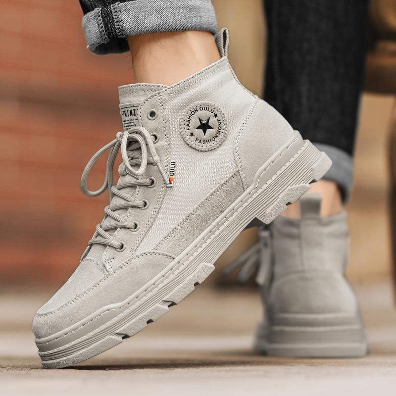 2025 Autumn Classical Shoes for Men Ankle Canvas Boots Fashion Patchwork High Tops Casual Shoes Street Cool Motorcycle Boots