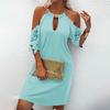 Women's Fashion Casual Hollow Out Metal Hanging Neck Off Shoulder Dress