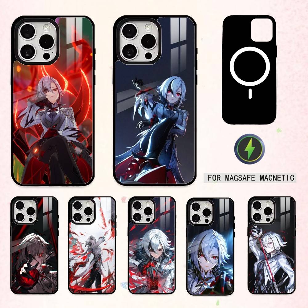 A-Arlecchino G-Genshin Impact Phone Case For iPhone17,16,15,14,13,12,11 Plus,Pro Max Magnetic For Magsafe Wireless Charging