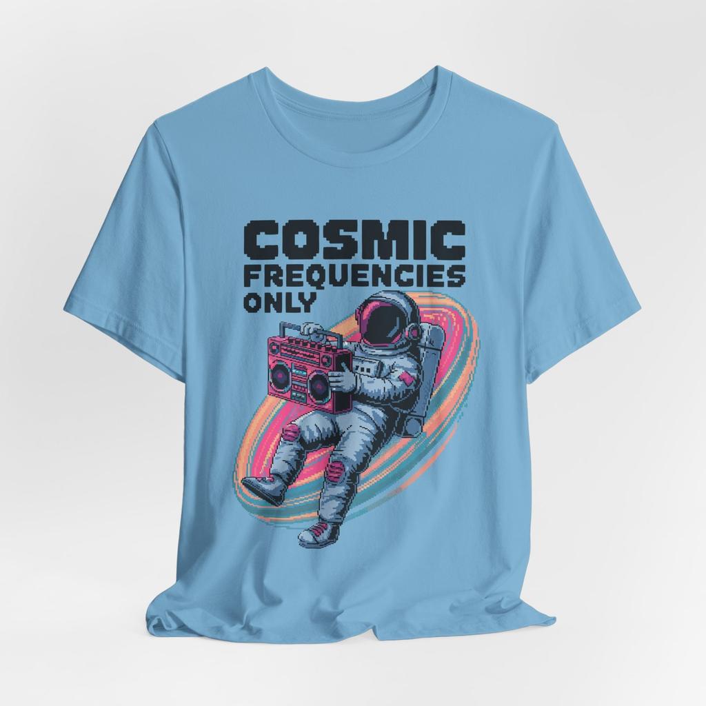 Cosmic Frequencies T-Shirt Mens Kids Mens Womens Tees Top – Retro Space Vibes, Music Inspired Unisex Tee