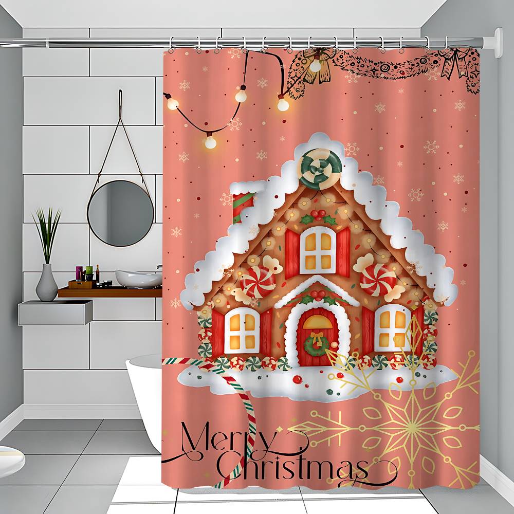 GAEGingerbread House Christmas Candy Modern Simple Shower Curtain Bathroom Decorative Polyster Shower Curtain With Hook
