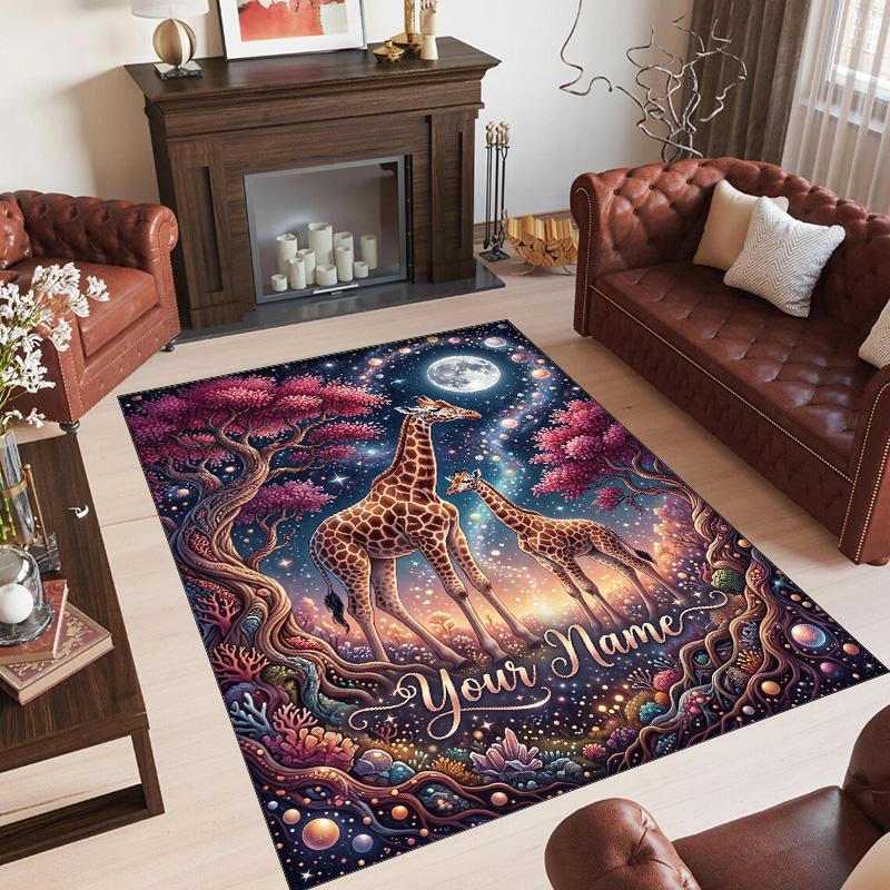 Cosmic Theme Crystal Velvet Floor Rug Personalized Custom Name Text Warm Carpet Home Decoration