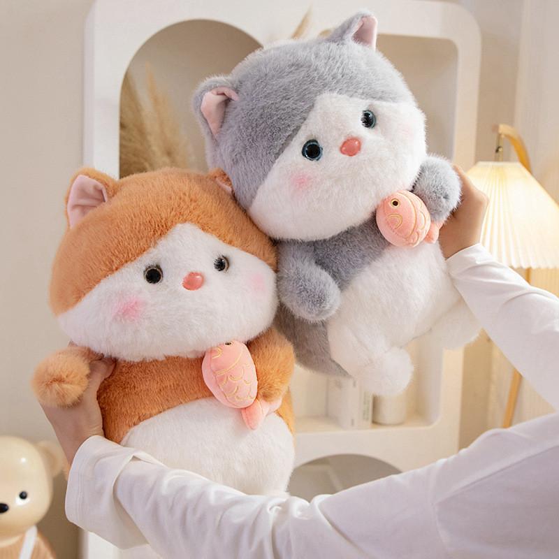 Adorable Plush Cat Doll Cute Fish Hugging Cat Stuffed Toy Pillow Gift For Kids