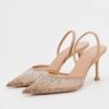 Summer Women's Sandals Rhinestone Bright Mesh High Heels Footwear Elegant Slingback Pointed Slip On Party Lady Shoes
