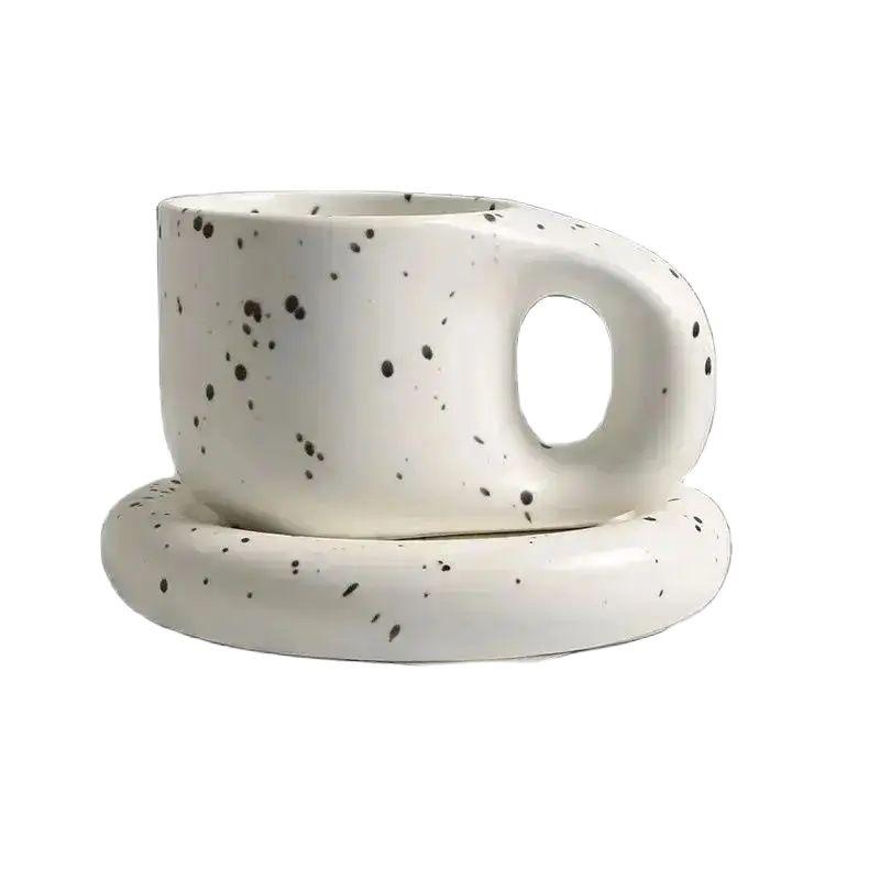 Splash Ink Floriddle Ceramic Mug with Saucer, Coffee Cups and Saucers, Home Office Tea Cup, Korean Cups, 400ml