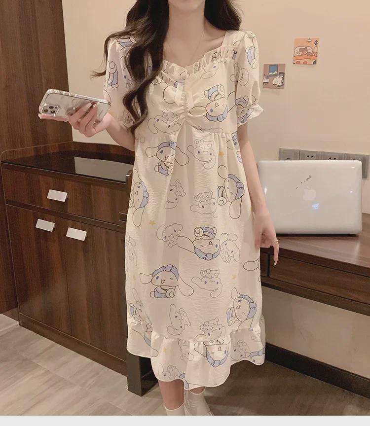 Ночная рубашка с короткими рукавами и нагрудной подкладкой 2024 года – Милый хлопковый облачный стиль в стиле мультяшной принцессы