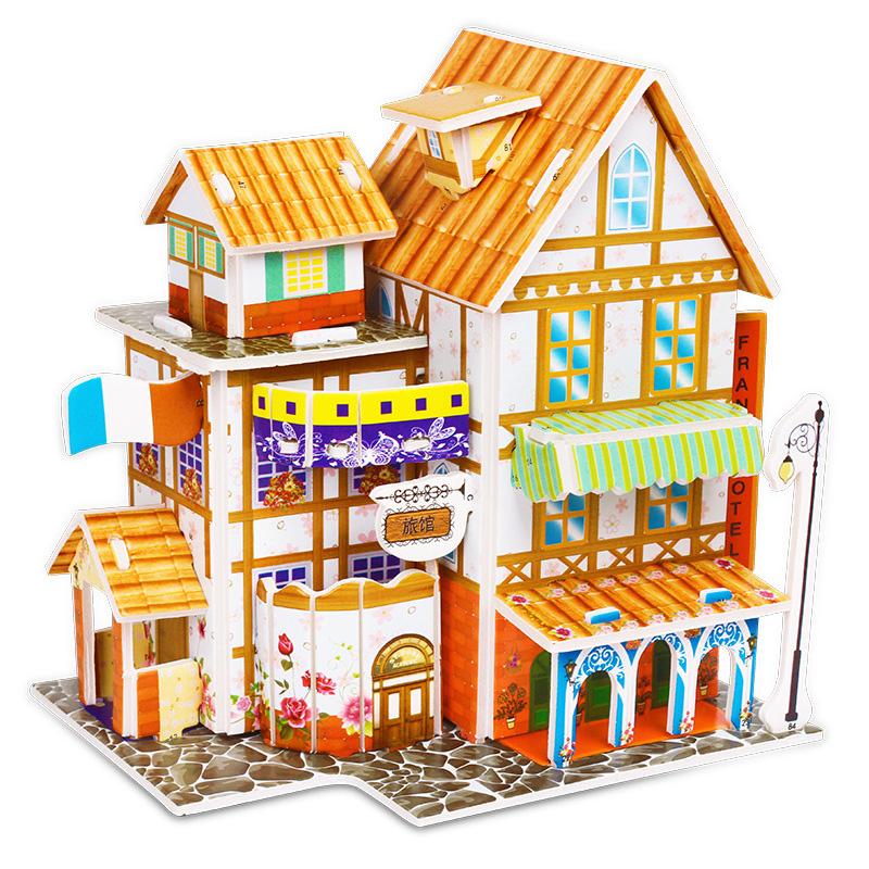 Cartoon Three-Dimensional Puzzle Children's Handmade DIY Toys Paper Card Villa Building Model Desktop Decoration