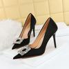 High Heeled Women's Ultra-high Heels, Shallow Mouthed Pointed Silk, Diamond Buckle Single Shoes