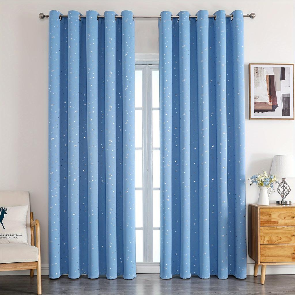 Kids Curtains Blackout With Stars Grommet Top For Bedroom Living Room Window Drapes