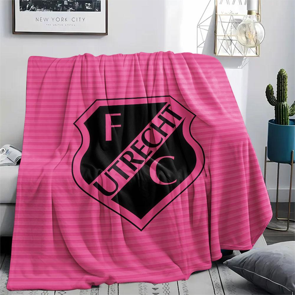 FC Utrecht Printed Flannel Blanket, soft throw for bedroom sofa, washable,soccer fan merchandise, great gift.