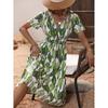 Womens Short Sleeve Floral Print Dress Loose V-Neck Casual Mid-Length