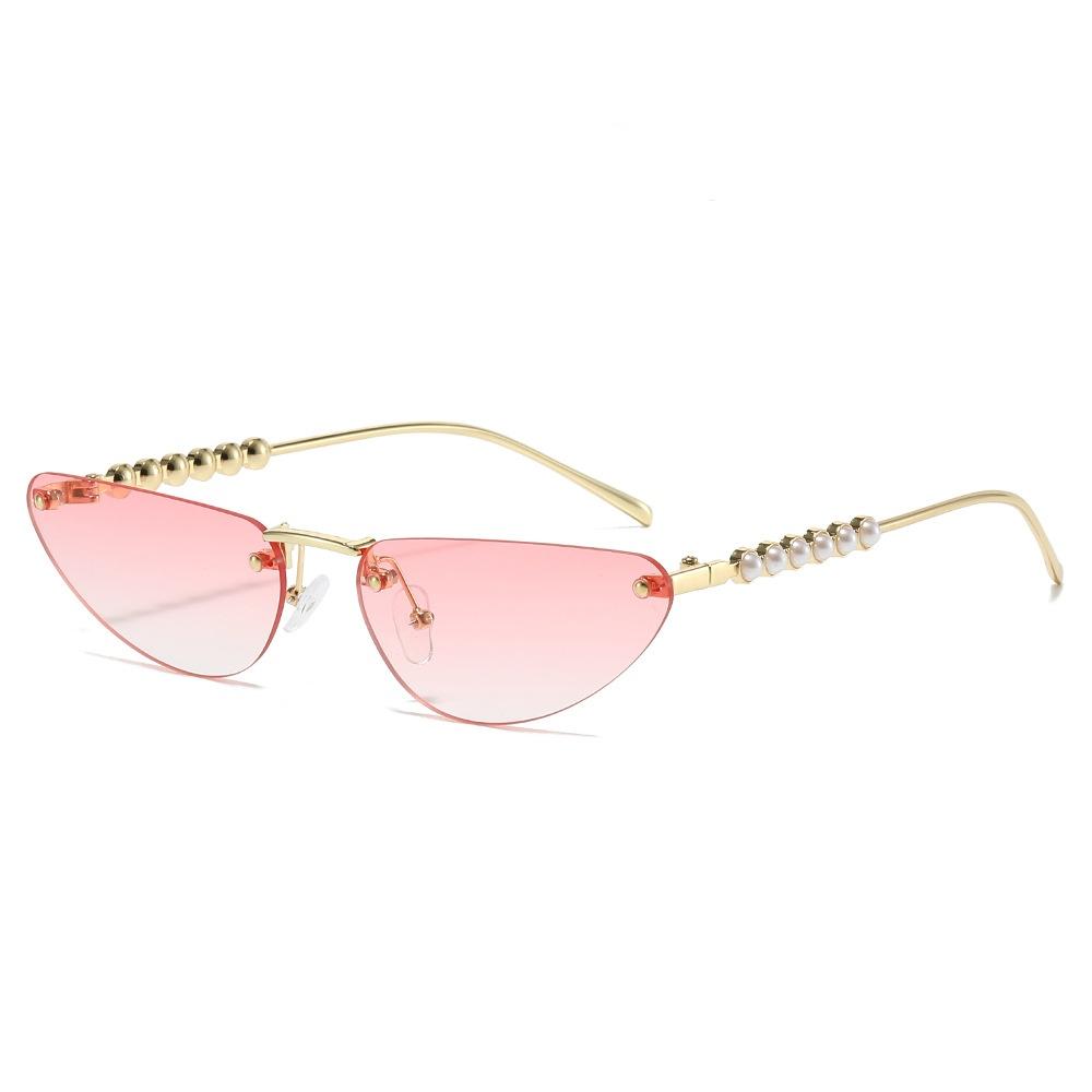 New Luxury Frameless Gradient Cat Eye Women Sun Glasses Retro Pearl Temple Decoration Design Casual Men Sun Glasses UV400