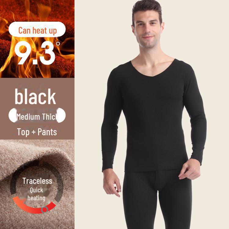 Мужской бесшовный комплект термобелья с V-образным вырезом - утолщенный бархат на осень/зиму 2023 г.