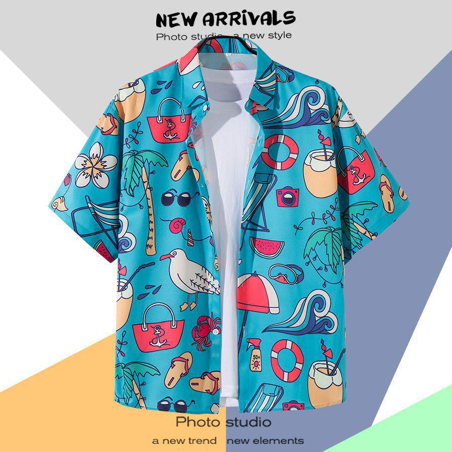 Летняя свободная гавайская рубашка с цветочным узором в корейском стиле для мужчин