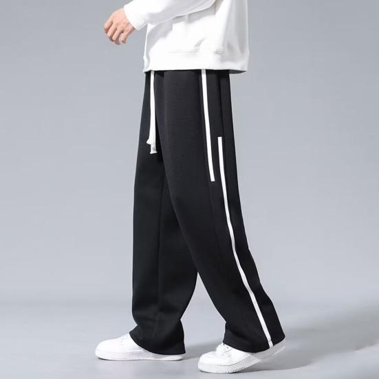 Мужские спортивные штаны с широкими штанинами, свободные шнурки, эластичная талия, прямые мягкие дышащие брюки с глубокой промежностью, спортивные длинные брюки для бега в полную длину, повседневные брюки