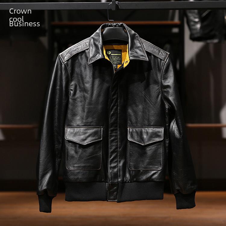 Мужская куртка из натуральной воловьей кожи с лацканами