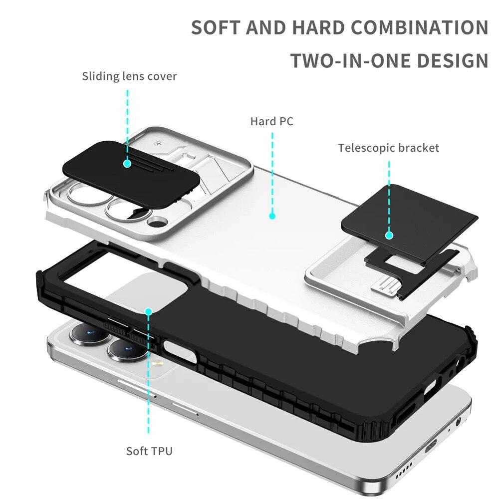 KEYSION Противоударный защитный чехол для VIVO Y17S, слайдер, пушпульная защита объектива камеры, задняя крышка для телефона с подставкой для VIVO Y17S