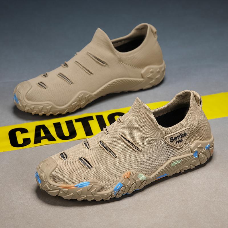 Breathable Slip On Walking Shoes Lightweight Knit Casual Sneakers Outdoor Travel Loafers Comfortable Daily Footwear For Men