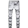 2024 Новые европейские и американские мужские светло-серые перфорированные джинсы в стиле пэчворк, облегающие прямые брюки без выступов