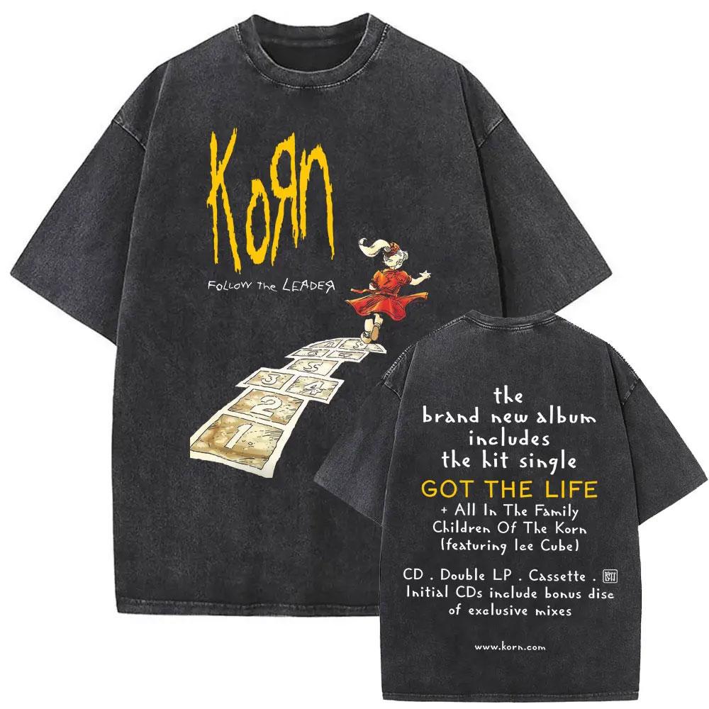 Washed Vintage Rock Band Korn Sick Twisted Tour 2000 Tshirts Male Alternative Nu Metal Music Tshirt Mens Oversized T Shirts