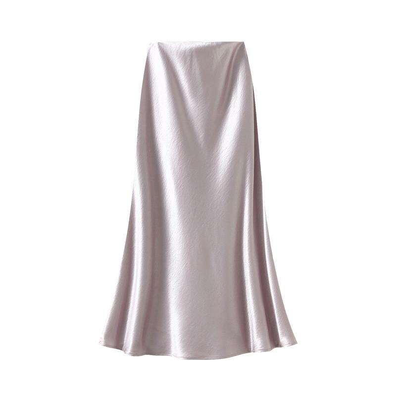 Elegant Satin Fish Tail Skirt For Women With Stretch Waistband In Spring Fashion