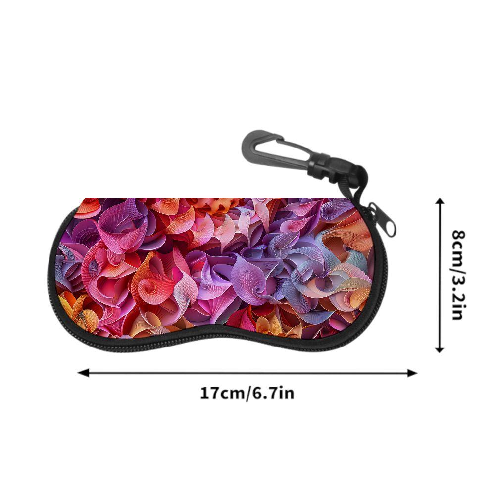 2D-Vibrant Abstract Floral Pattern Zipper Sunglasses Case, Protective Eyewear Storage Holder, Stylish Portable Travel Accessory for Women and Men