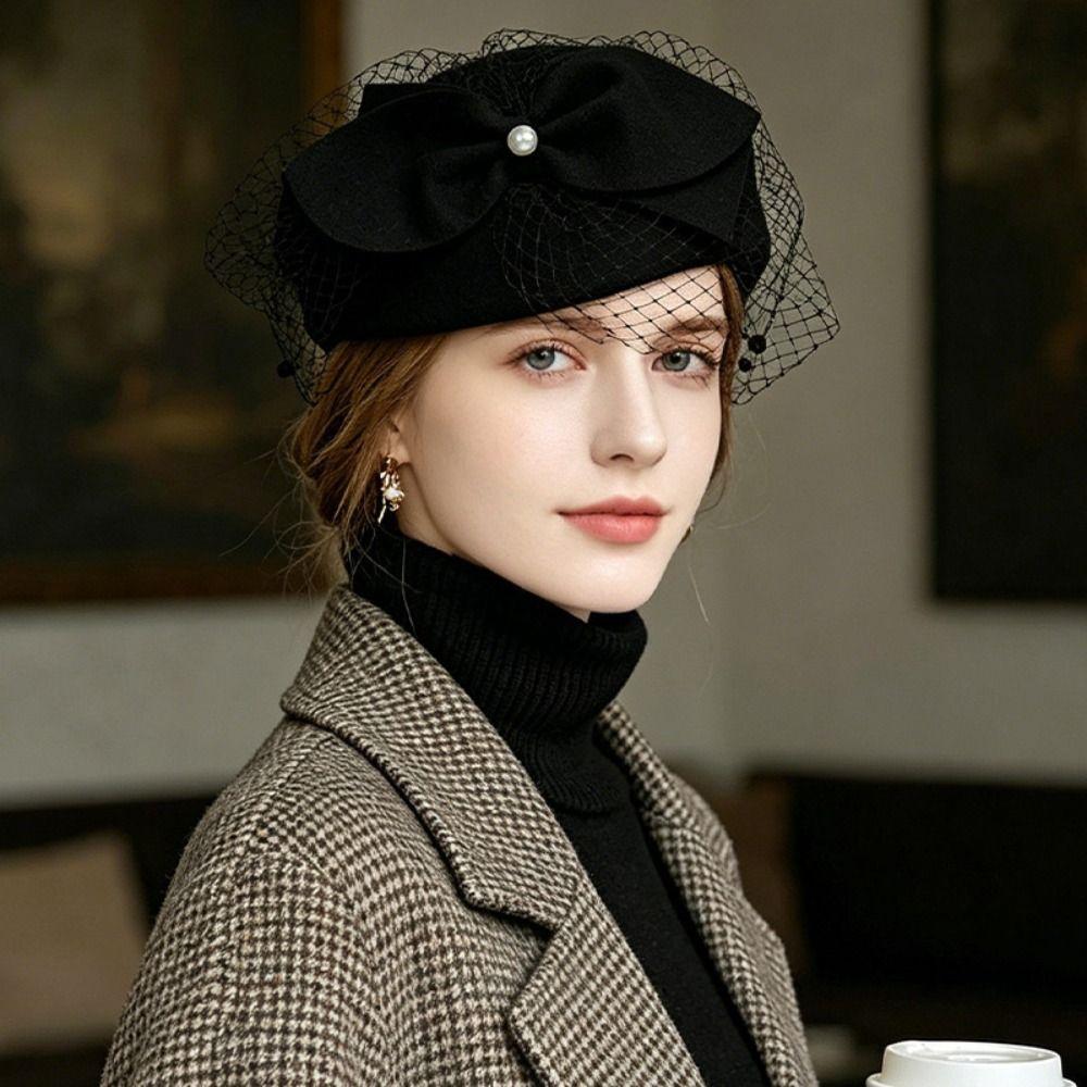 Elegant Bow Fedora Hat French Style Pillbox Hat Uniform Stewardess Hat Medicine Box Hat Lady