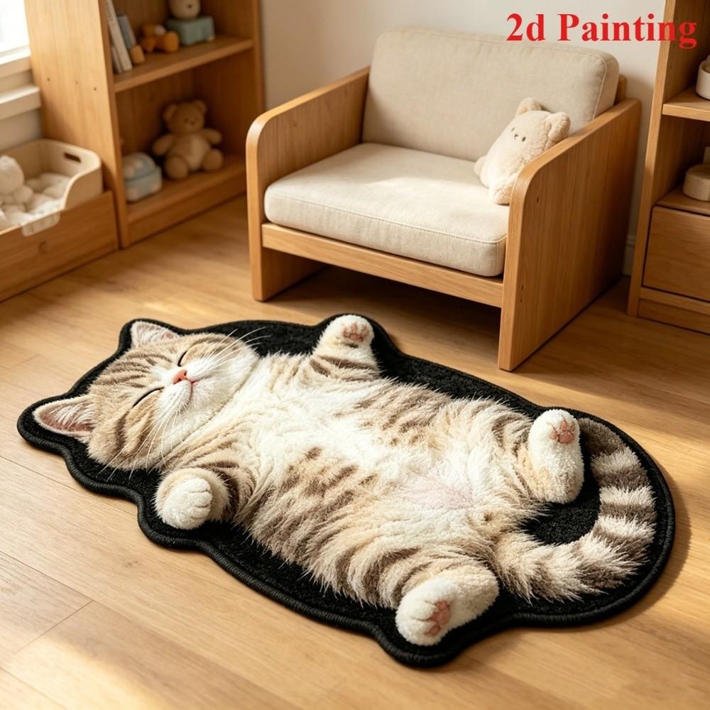 Water Absorption Cat-Shaped Area Rug Non-Slip Design Cartoon Floor Mat for Living Rooms