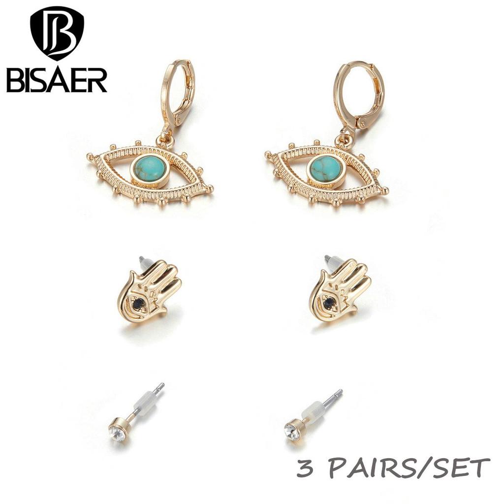 Bisaer Exquisite Devil's Eyes & Lucky Palm 3 Pair of Earrings Set for Ladyies High Jewelry
