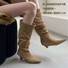 Новое место новый 2025 осень и зима сапоги с широким голенищем сапоги с длинным голенищем женские корейская версия увеличение высоты на 5 см острый носок сло