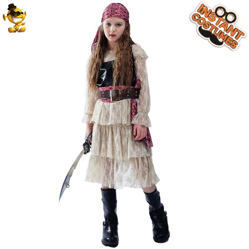Halloween girls' lace pirate dress, girls' pirate cos party costumes, pirate stage costumes