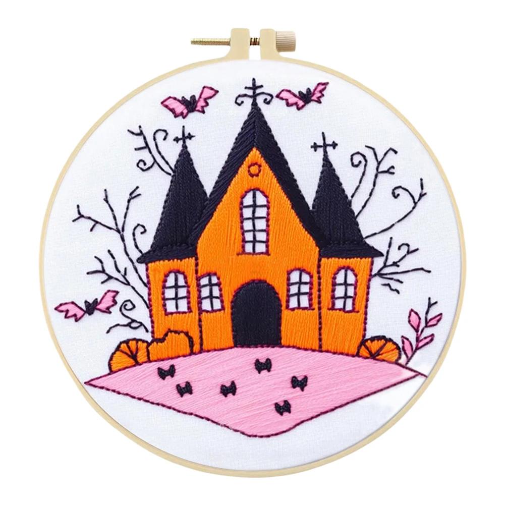 Наборы для вышивания крестом на Хэллоуин с пяльцами, цветной нитью и тканью для начинающих, DIY художественное украшение, наборы для вышивания крестом