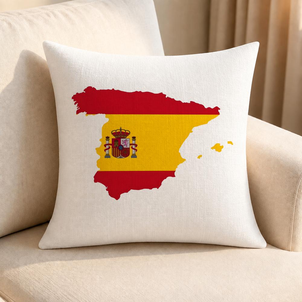 Flag Spain Flag Cushion Cover Linen AntiMite Antibacterial Cushion Cover Invisible Zipper Sofa Decor