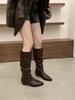 Height-increasing petite white mid-calf rider boots for women, autumn and winter slim boots, long boots