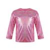 Unisex Kids Metallic Bronzing Cloth Tshirt Long Sleeve Loose Fit Round Neck Top for Parties Performances