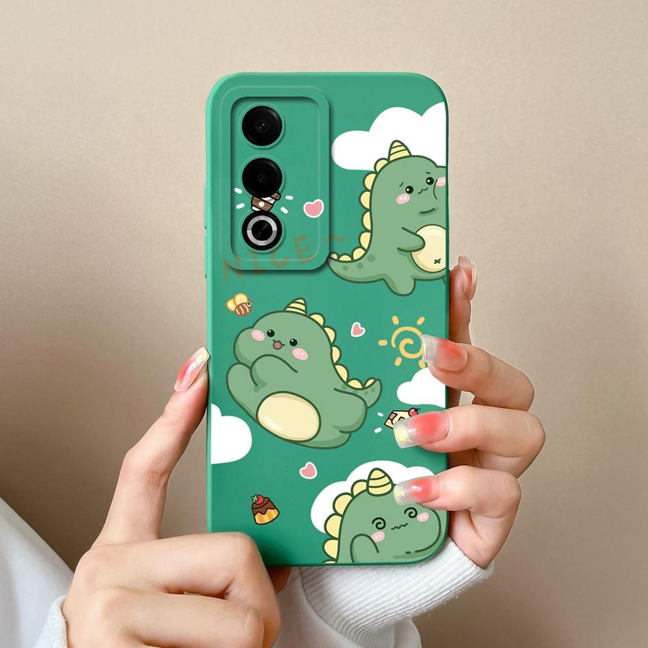 Cases For OPPO Realme 12 13 Pro Plus P1 Pro Cute Dinosaur Pattern Screen Protector Soft Liquid Silicone Protective For OPPO Back Covers Anti Slip Capa