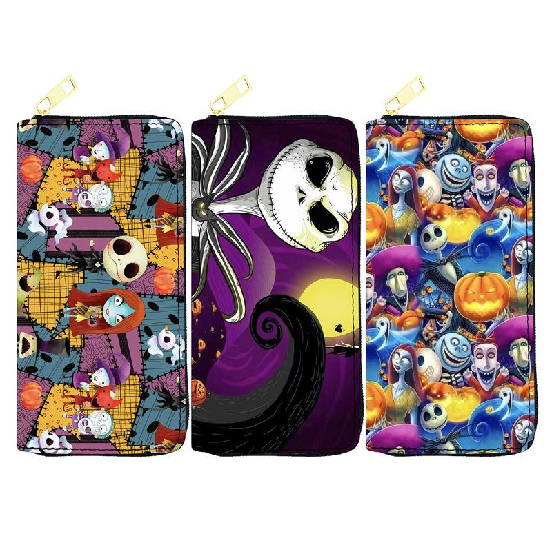Nightmare Before Christmas PU Long Zip Wallet Women's Clutch Makeup Bag 3pcs