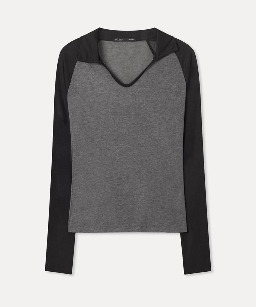 MIXXO Контрастная футболка с длинным рукавом и воротником_Miwlwg439A