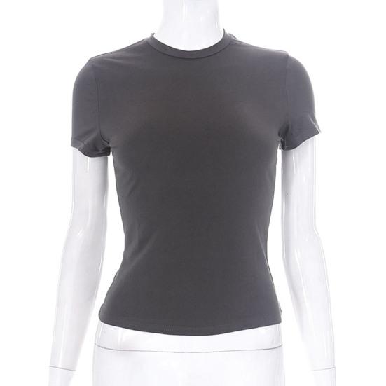 Women Tee Shirt Round Neck Short Sleeve Pullover Tops Slim Fit Solid Color T-shirt Streetwear