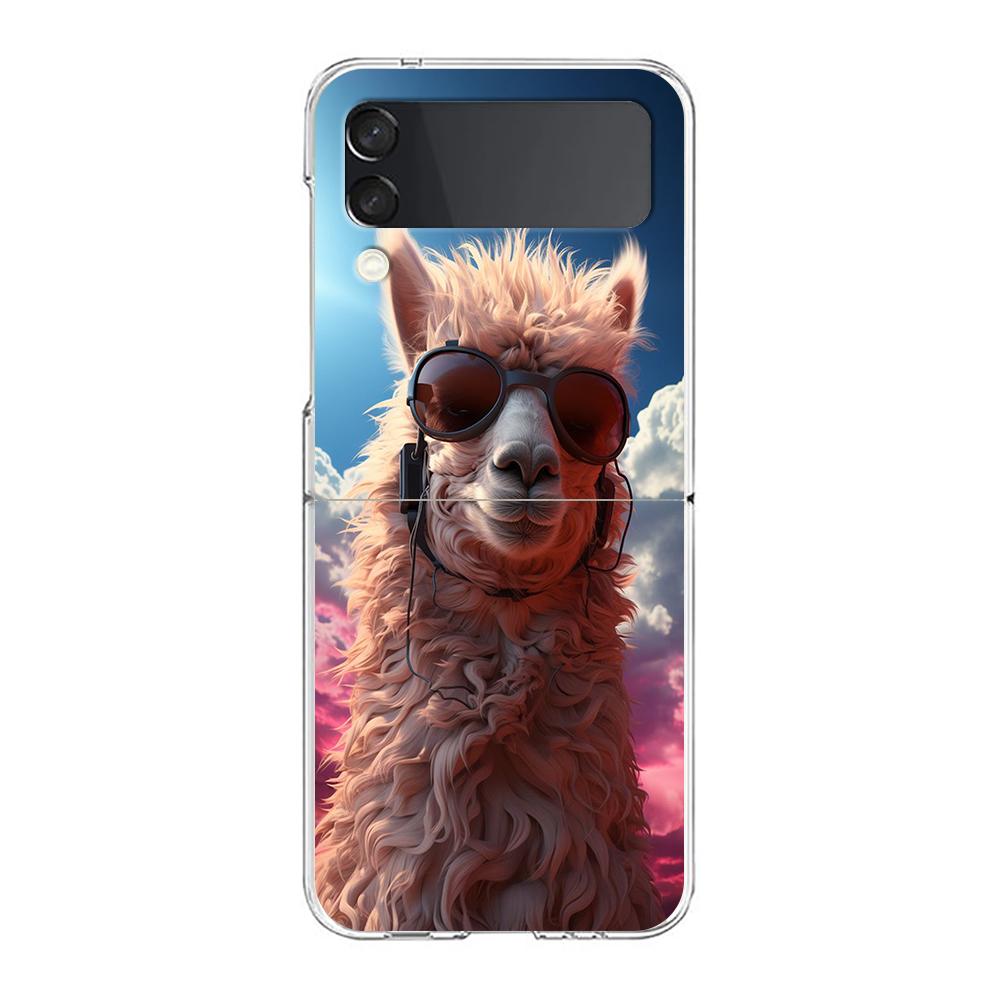 Phone Cover For Samsung Galaxy Z Flip 6 5 4 Case Transparent For Samsung Z Flip 3 Hard PC Foldable Shell Cute Alpaca Donkey Bags