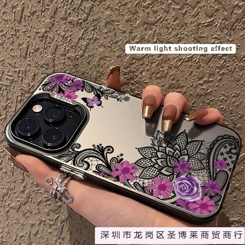 Кружевная Бабочка Любовь Цветок Яблоко 15PRO Чехол для Мобильного Телефона iPhone13/14 Нишевый 12 Премиум 11 Цвет Серебристый XS Противоударный XR