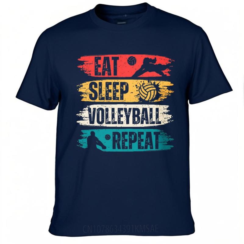 Summer Tshirt Soft Unisex Short Sleeve T Shirt Big Size Teeshirt Eat Sleep Volleyball Repeat Trendy For Unisex Tees Crew Neck Tshirt