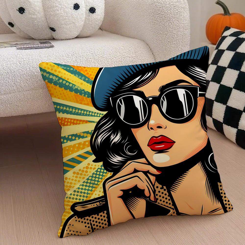 Classic Pop Art American Art RRoy Lichtenstein Cushion Cover Throw Pillow Cover Hidden Button Durable Polyester Chair Cushion