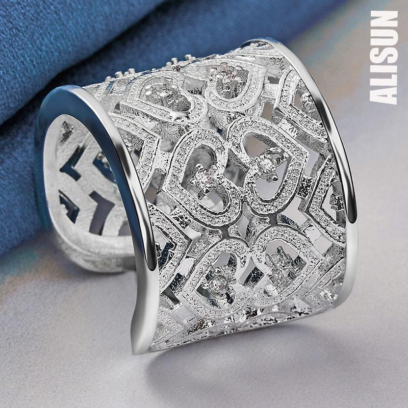 925 Sterling Silver Open AAA Zircon Multi Heart Ring Fashion Wedding Jewelry
