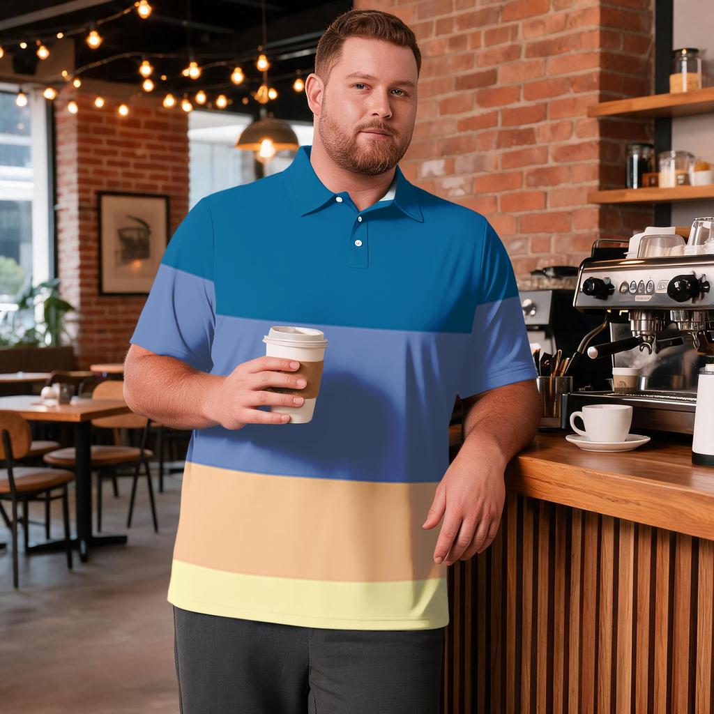 Men's Big Size Plaid Print Golf Shirt Breathable Short Sleeve Polo Shirt Suitable for Casual Workwear Tops