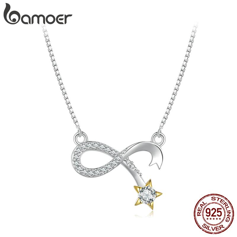 BAMOER из стерлингового серебра 925 пробы, кулон «Бесконечность любви», ожерелье, цепочка на шею «Метеор» для женщин, подарок на годовщину, ювелирные украшения