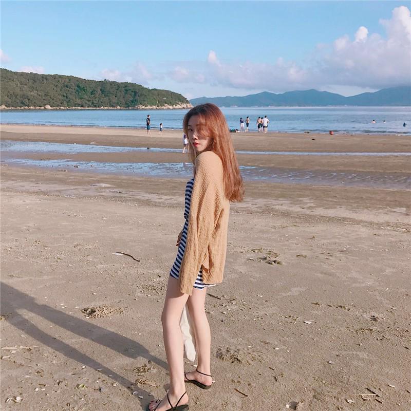 Женский корейский студенческий стиль, ленивый свободный солнцезащитный кардиган, летний сексуальный вязаный кардиган среднего размера